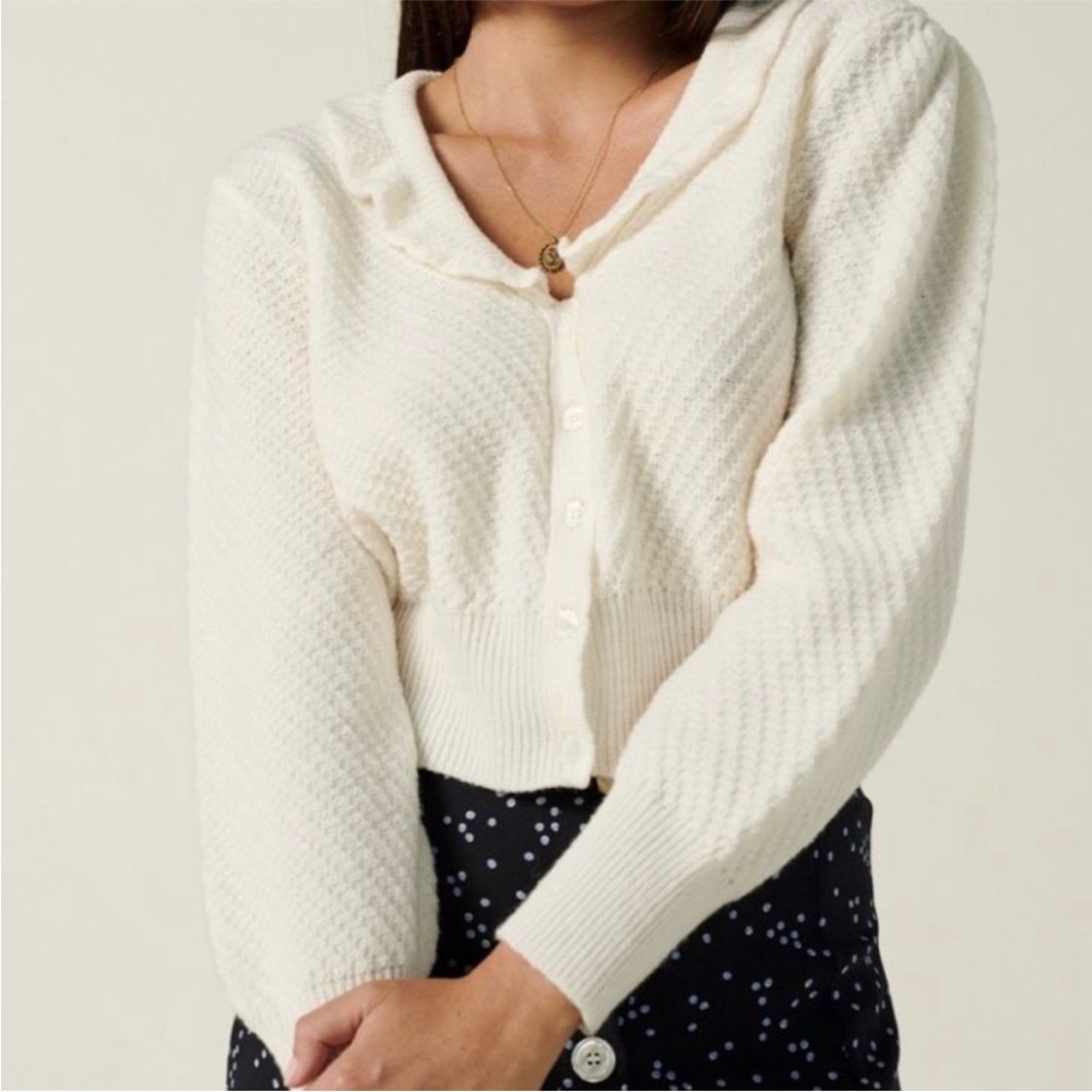 Cream Button-Front Knit Cardigan Sweater